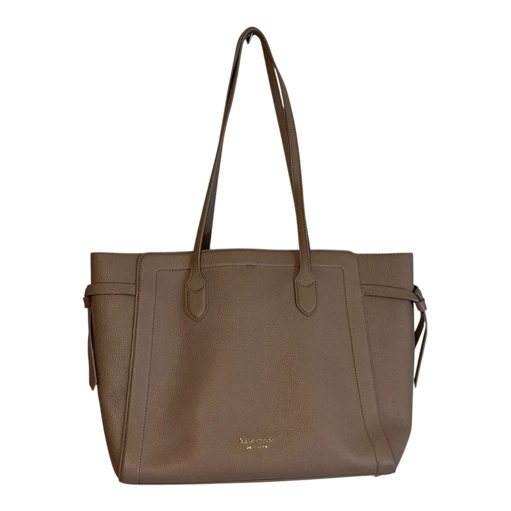 Kate Spade New York Large Pebbled Leather Knott Raw PecanTote‎ Bag Taupe Beige